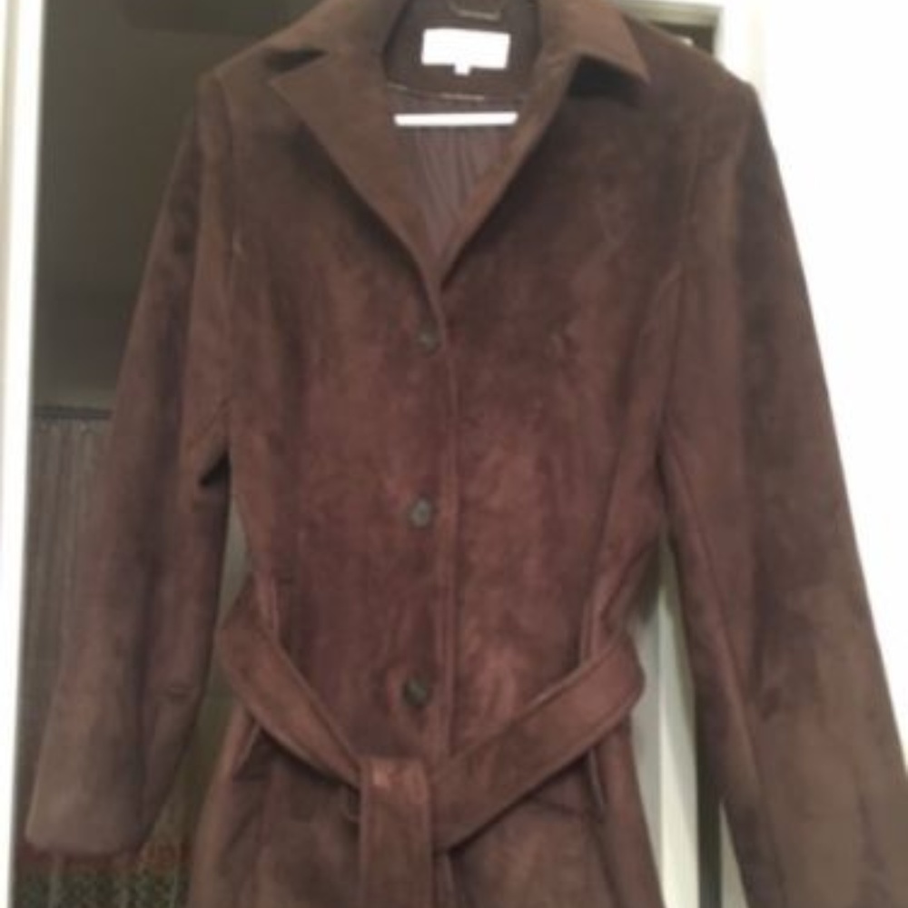 NWT CALVIN KLEIN WOMENS FAUX SUEDE TRENCH SZ LARGE
